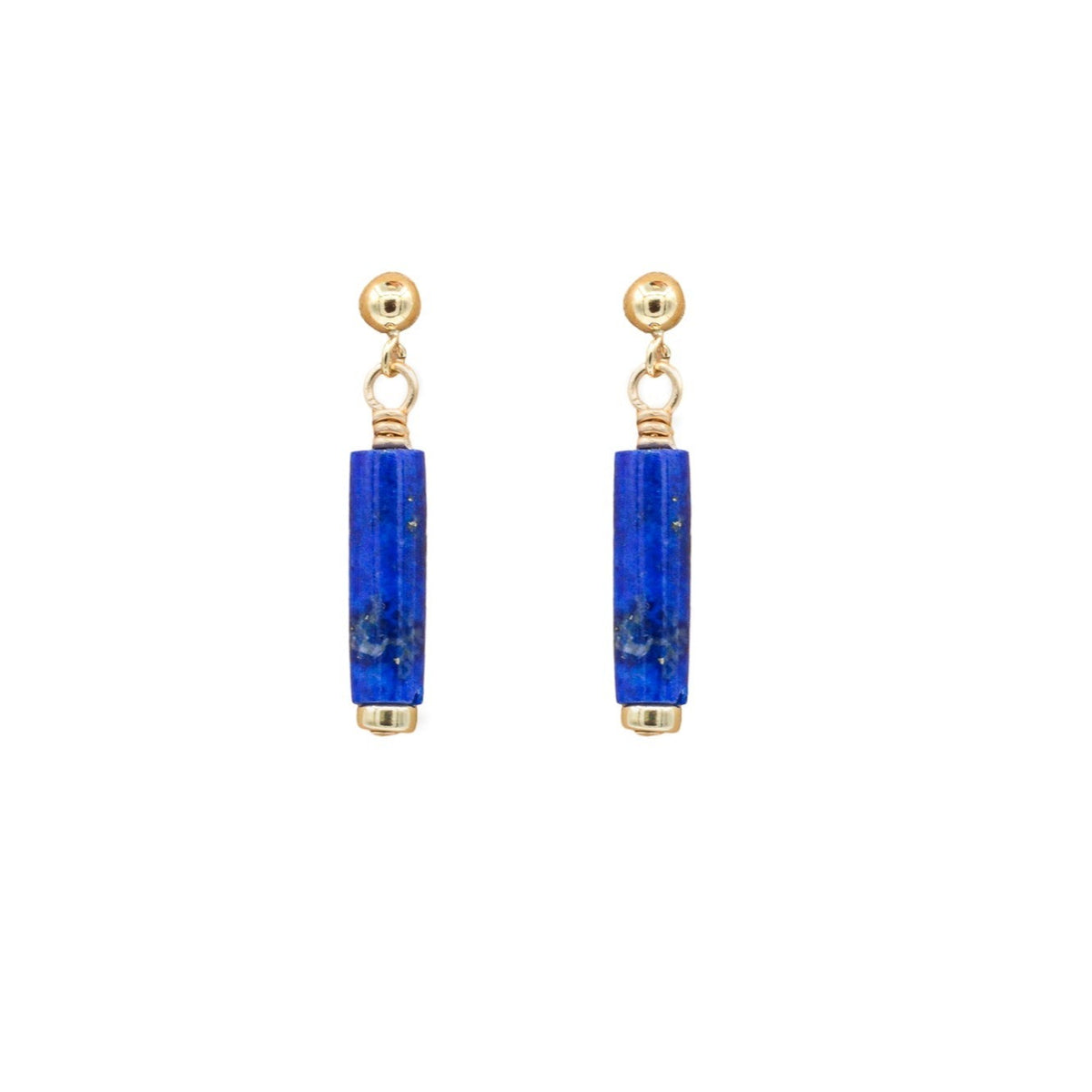 Lapis Lazuli Cylinder Earrings - 14K gold filled