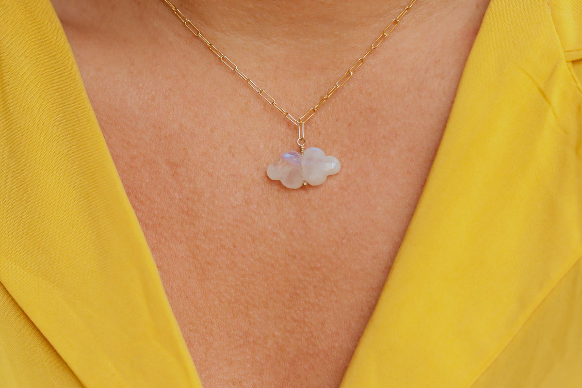 Moonstone Cloud Paperclip Chain - 14K gold filled